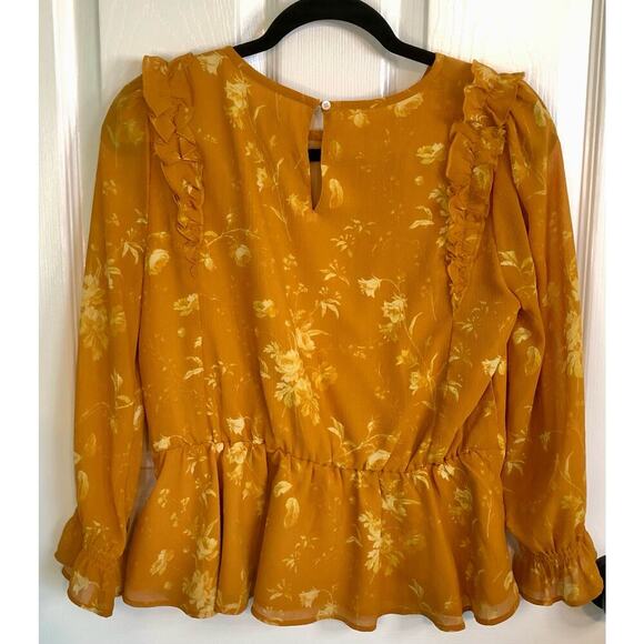 Madewell Marigold Orange Ruffle-Shoulder Peplum Top in Tonal Botanical Size Med - Picture 7 of 7